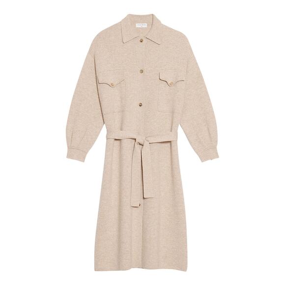 Sandro Hedwige Long Sleeve Button Down Sweater Shirt Dress Beige Size 1 - Picture 2 of 8